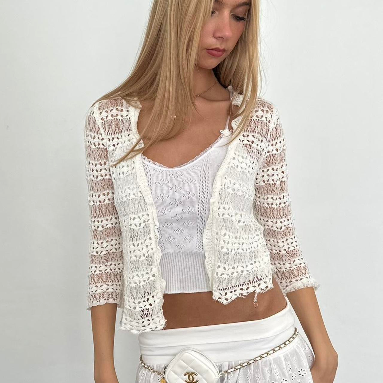Vintage white crochet delicate layering cardigan