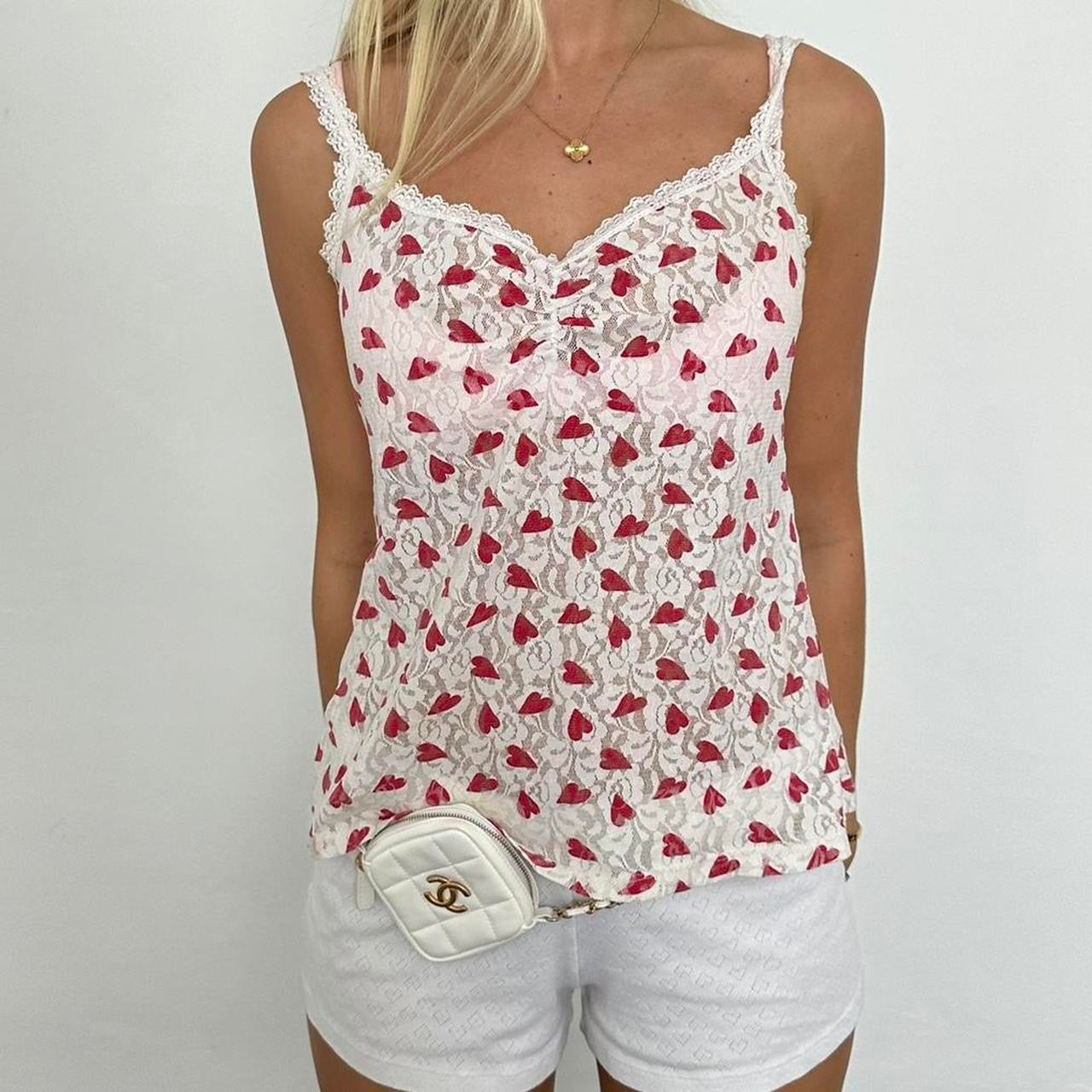 Vintage 90’s lace hearts red & white top