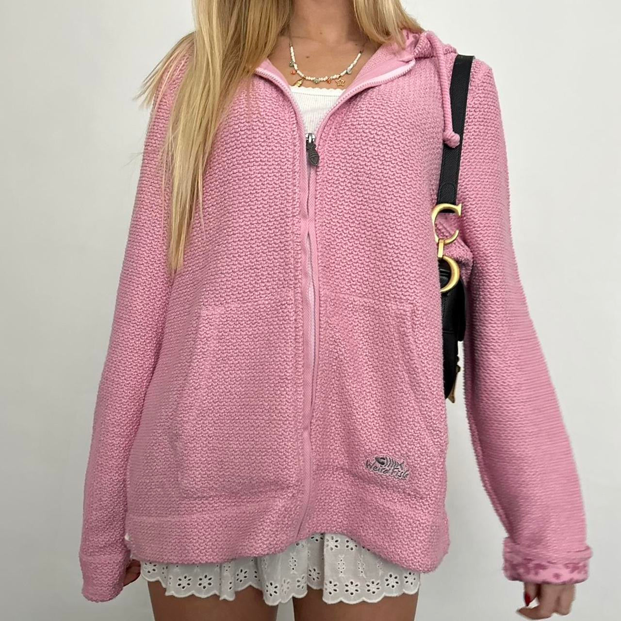 Vintage pink knit zip up hoodie