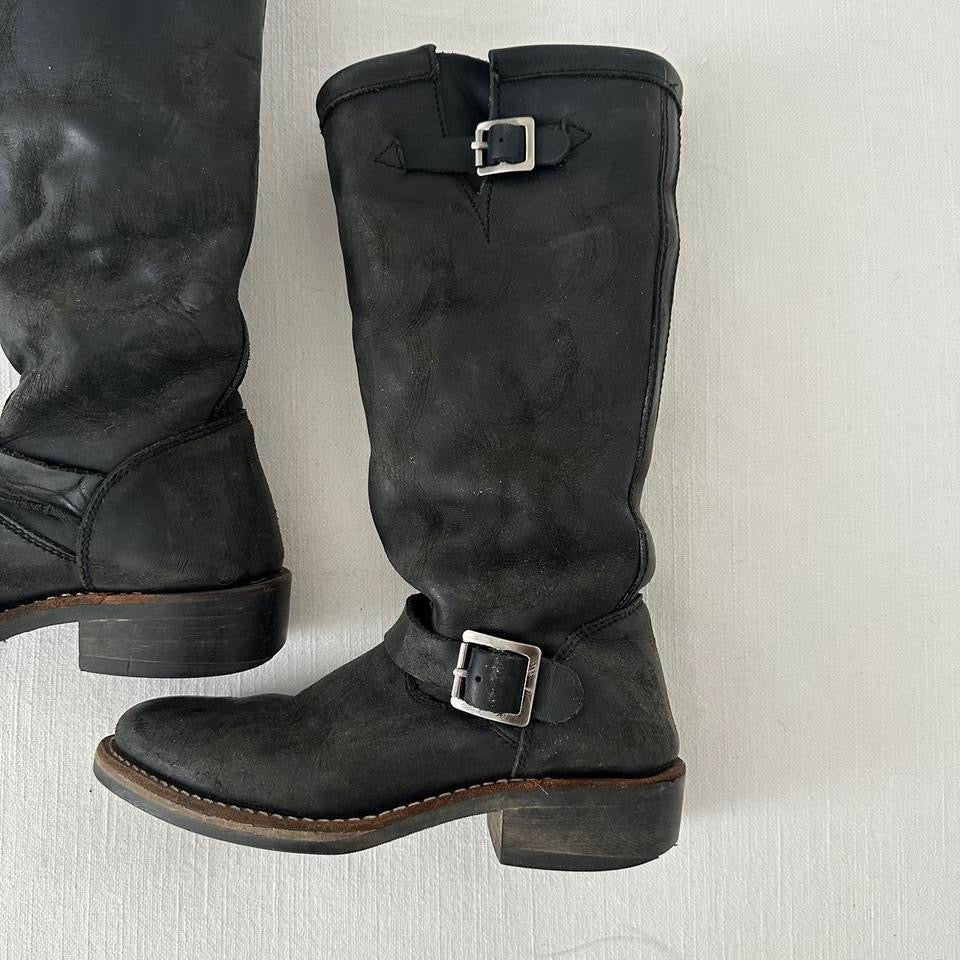 Vintage leather black moto boots