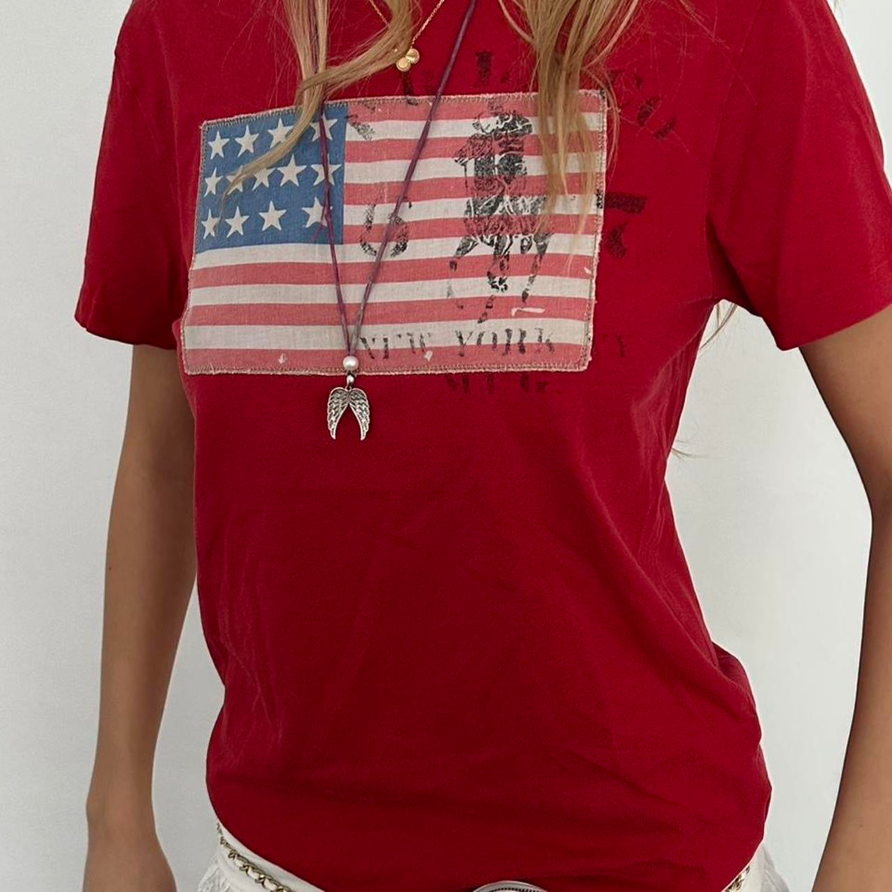 Vintage Polo Ralph Lauren red American flag baby tee