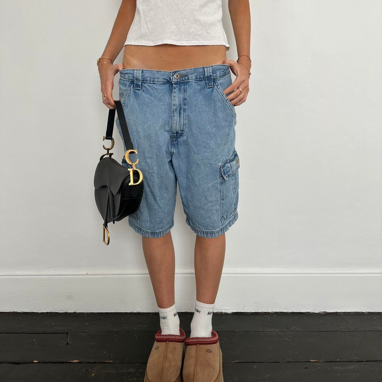Vintage 90s blue wash cargo denim shorts