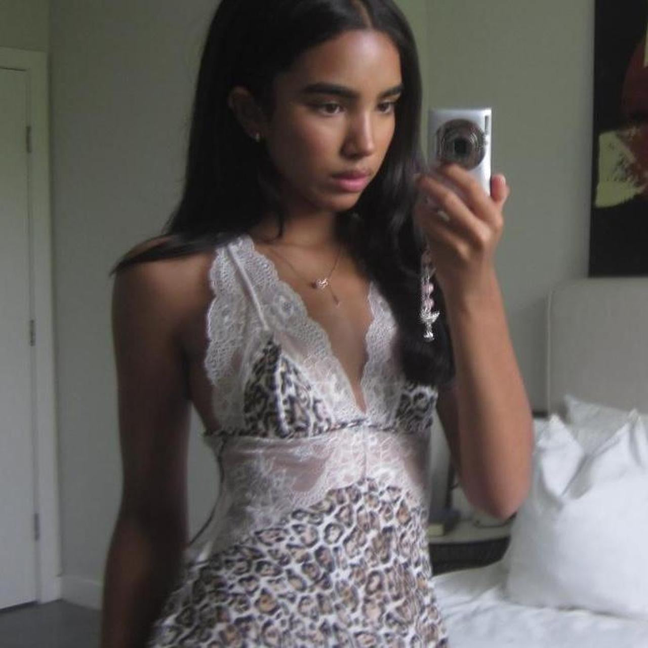 Vintage 90’s Victoria’s Secret leopard mini slip dress with open back