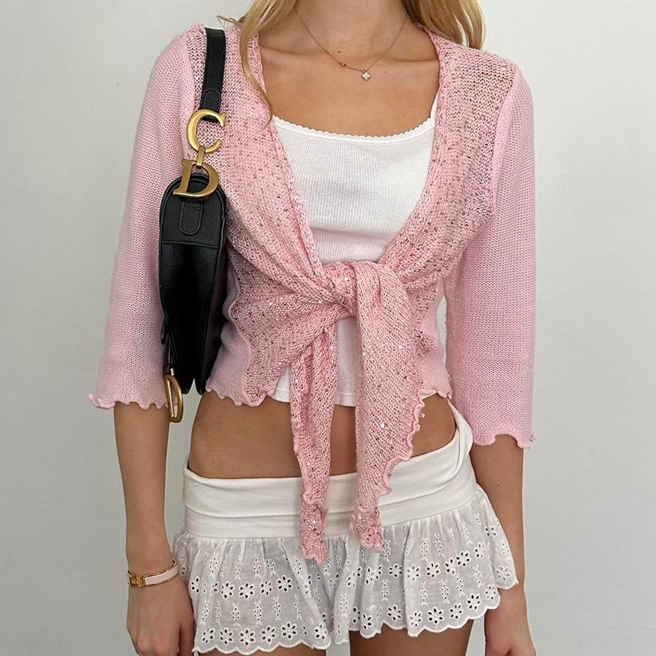 Vintage pink sequin long sleeve cardigan top