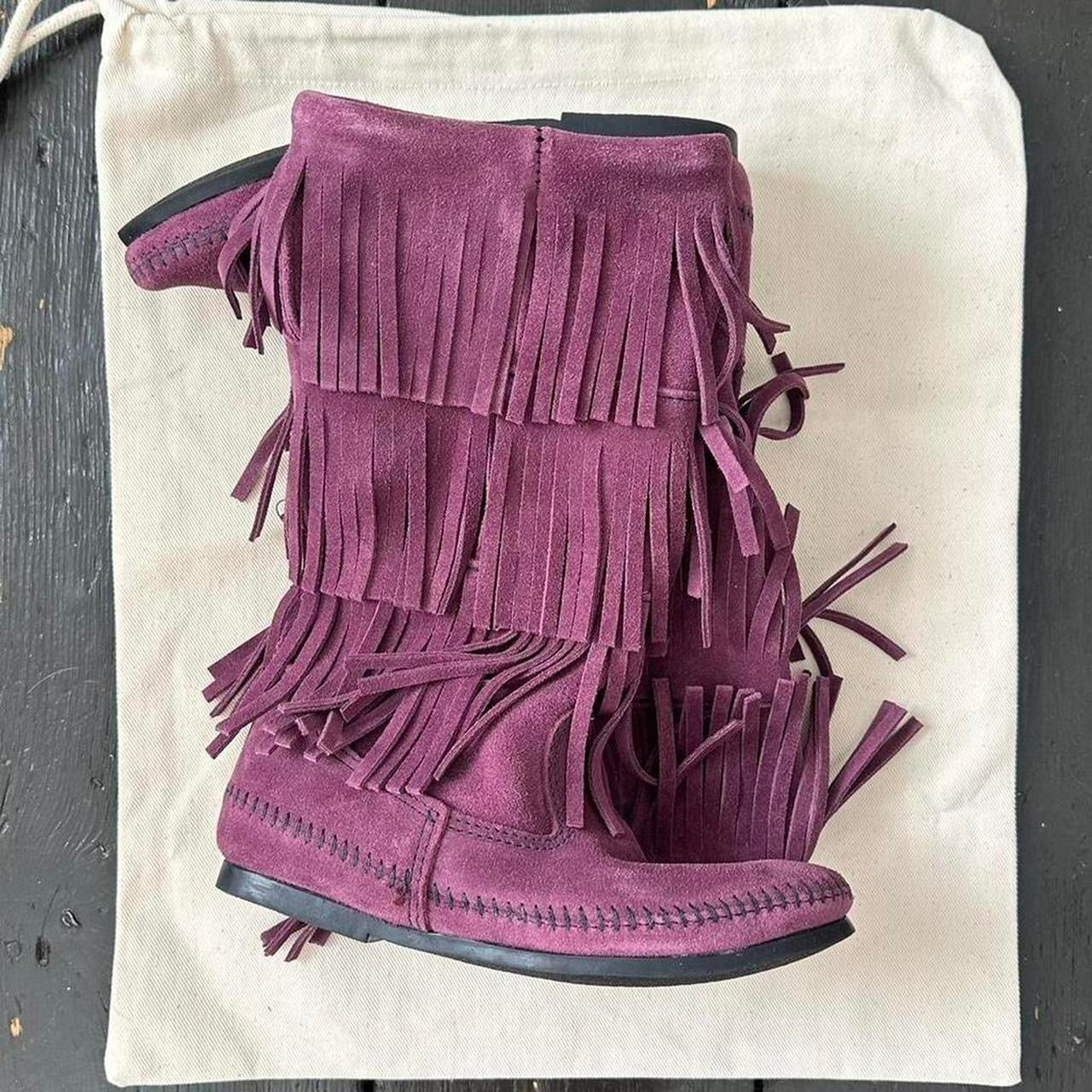 Vintage plum suede fringe leather boots