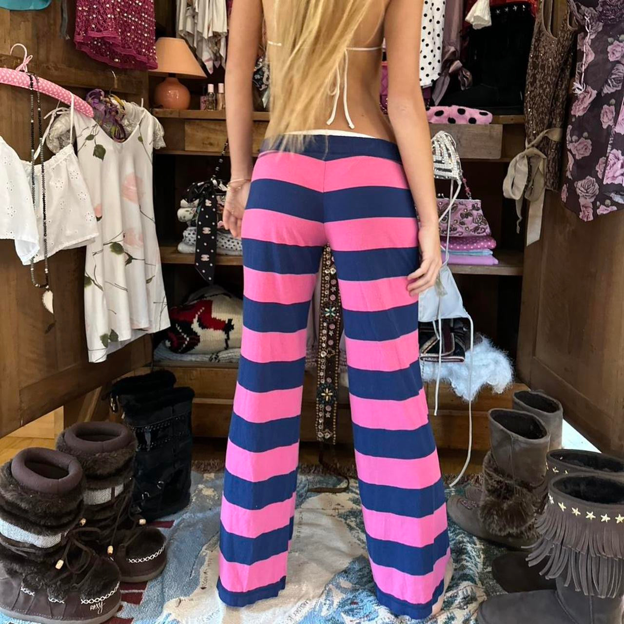 Vintage 2000’s striped navy and pink drawstring pants