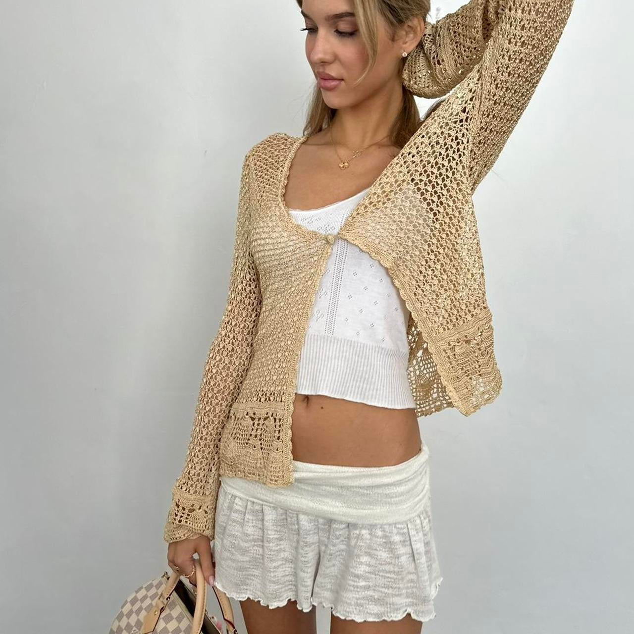 Vintage 90ās gold crochet tie up layering top