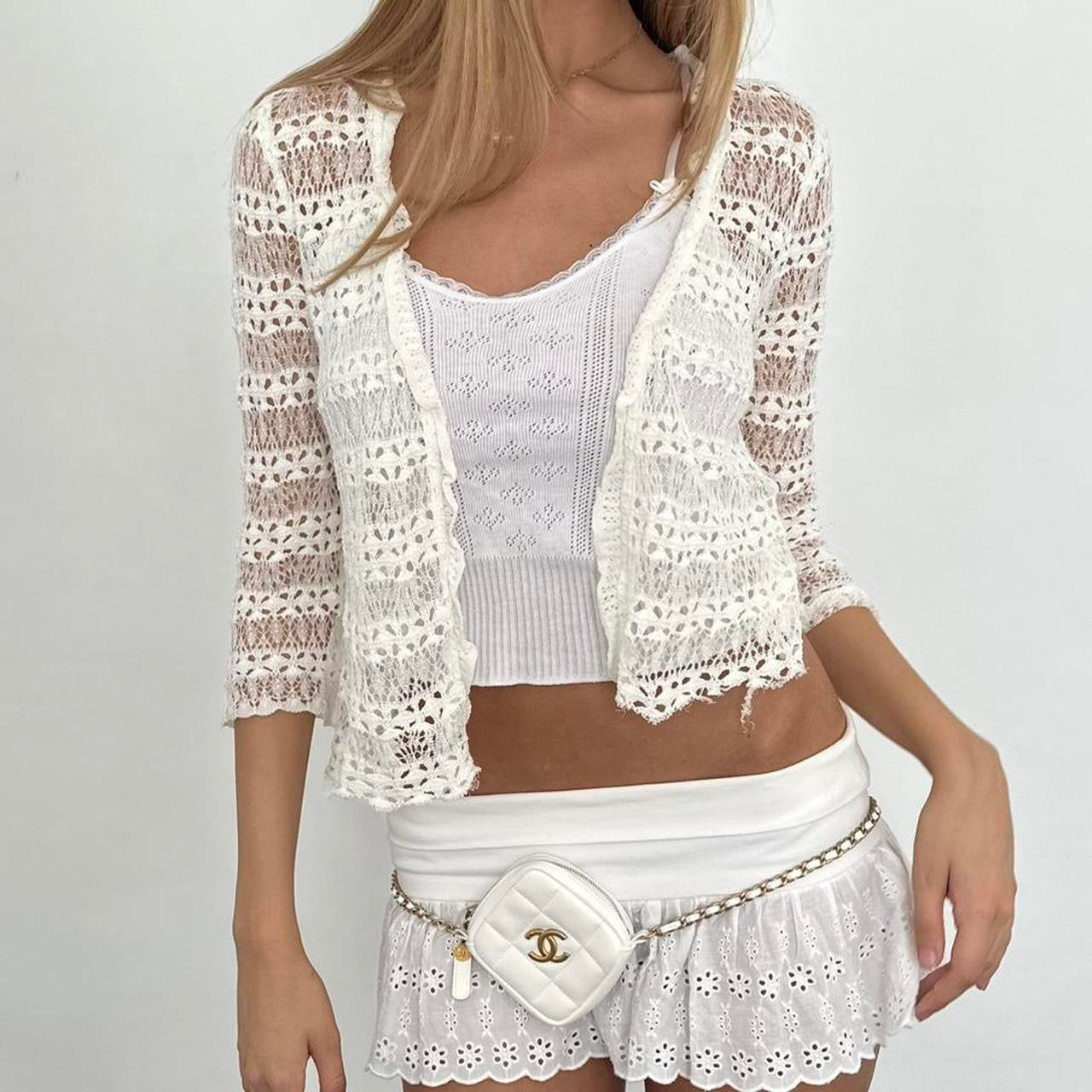 Vintage white crochet delicate layering cardigan