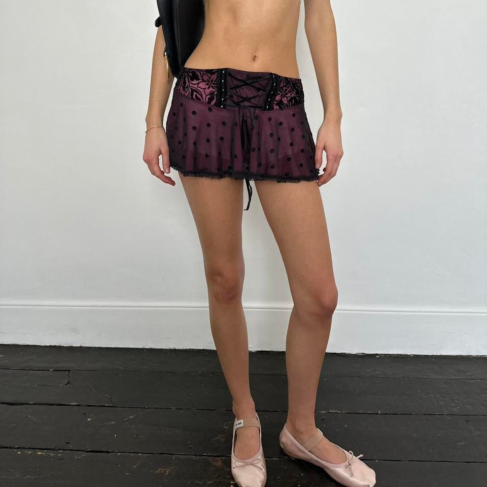 Vintage early 2000s polka dot lace mini skirt