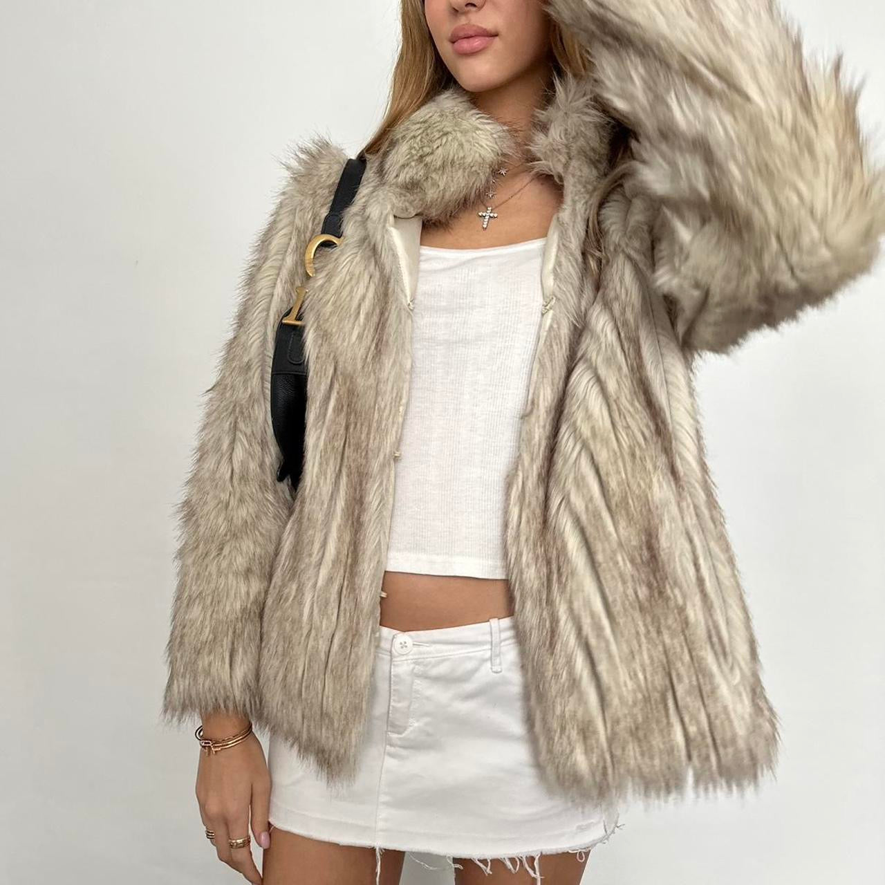 Vintage 2000’s grey faux fur jacket