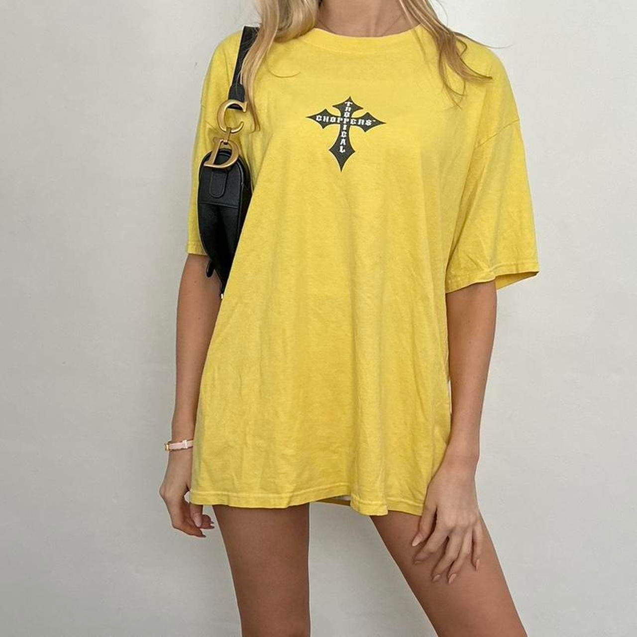 Vintage 2000s yellow West Coast Choppers graphic varsity top