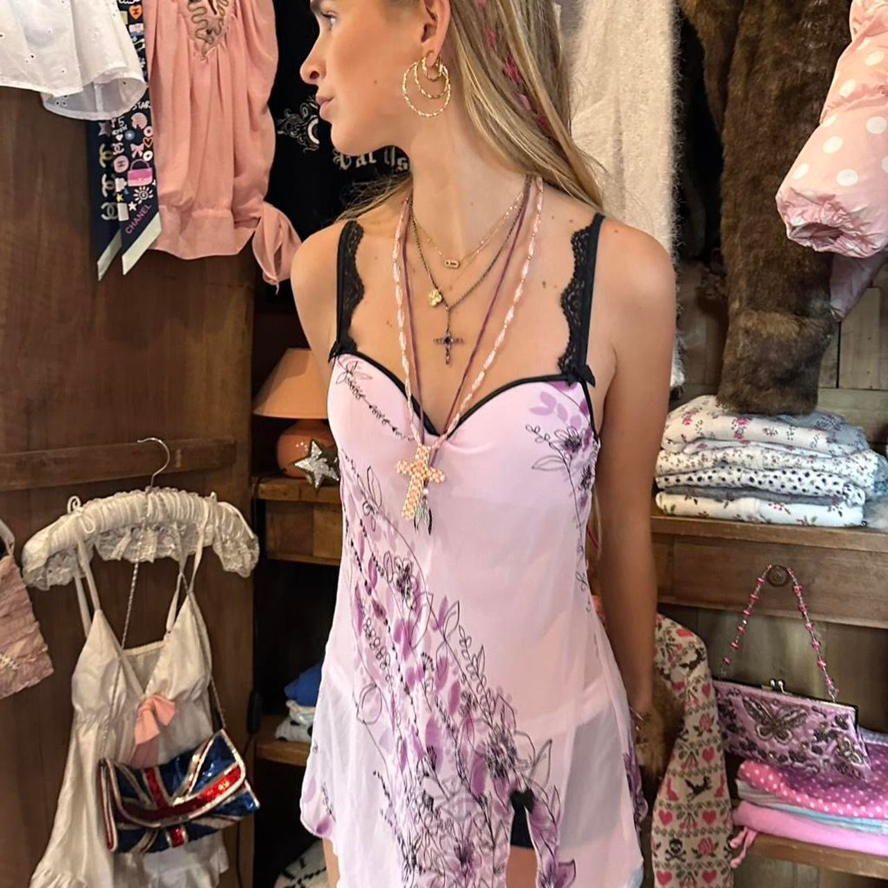 Vintage 90’s purple mesh and silky mini dress