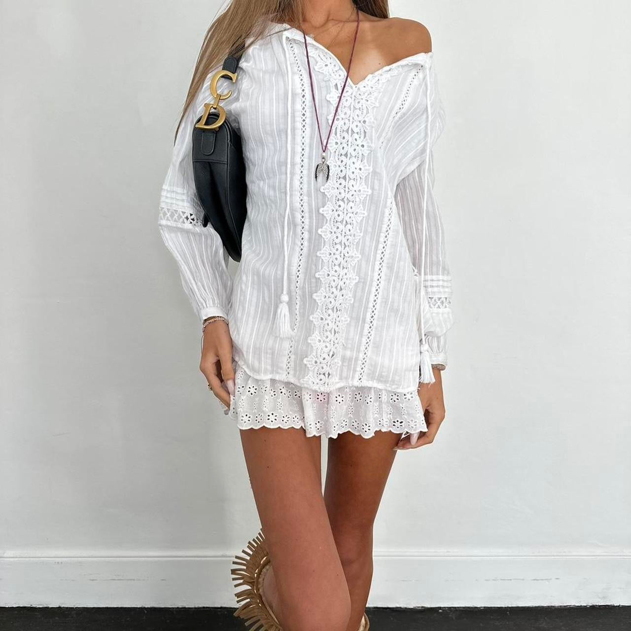 Vintage 00s white boho long sleeve blouse