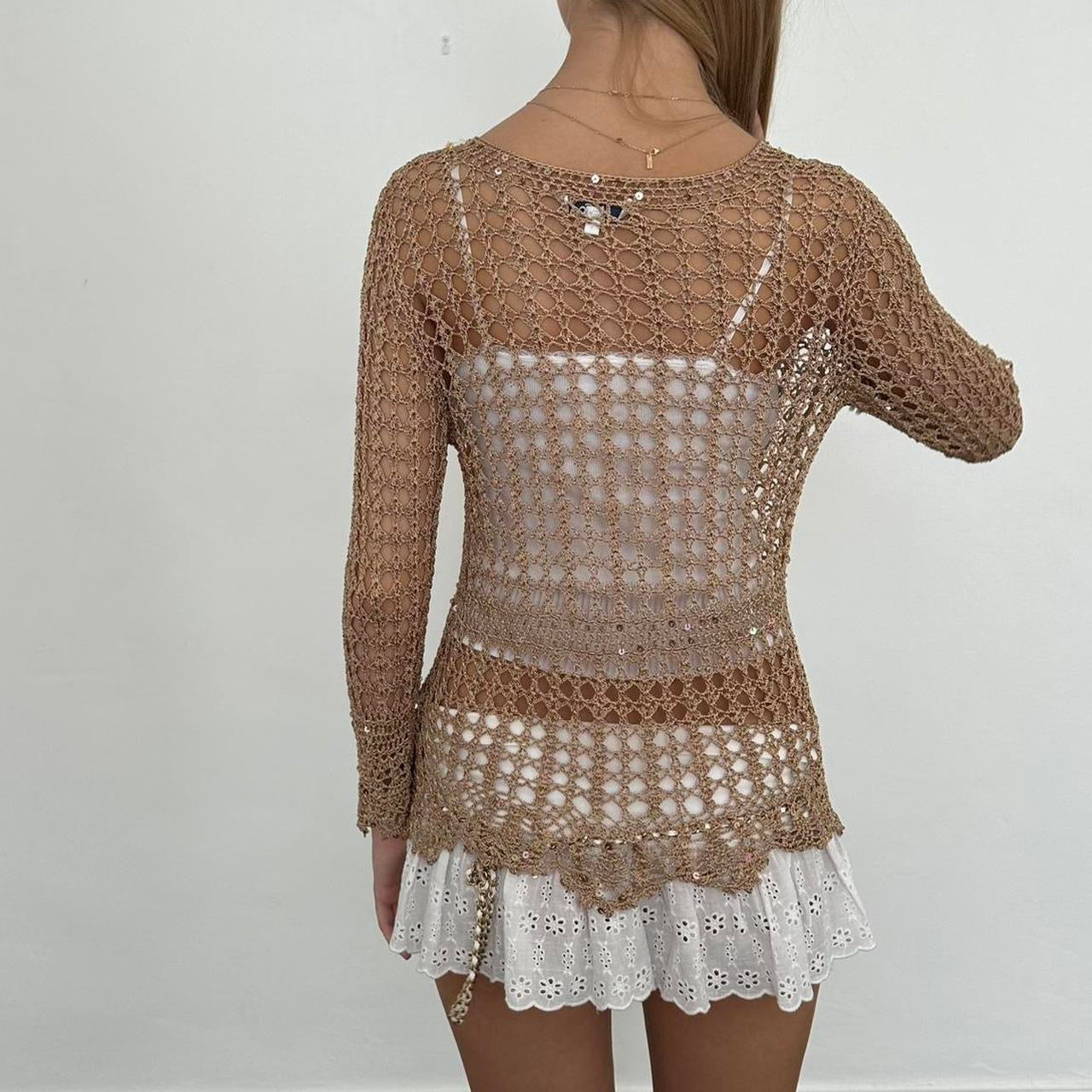 Vintage tan crochet delicate layering cardigan