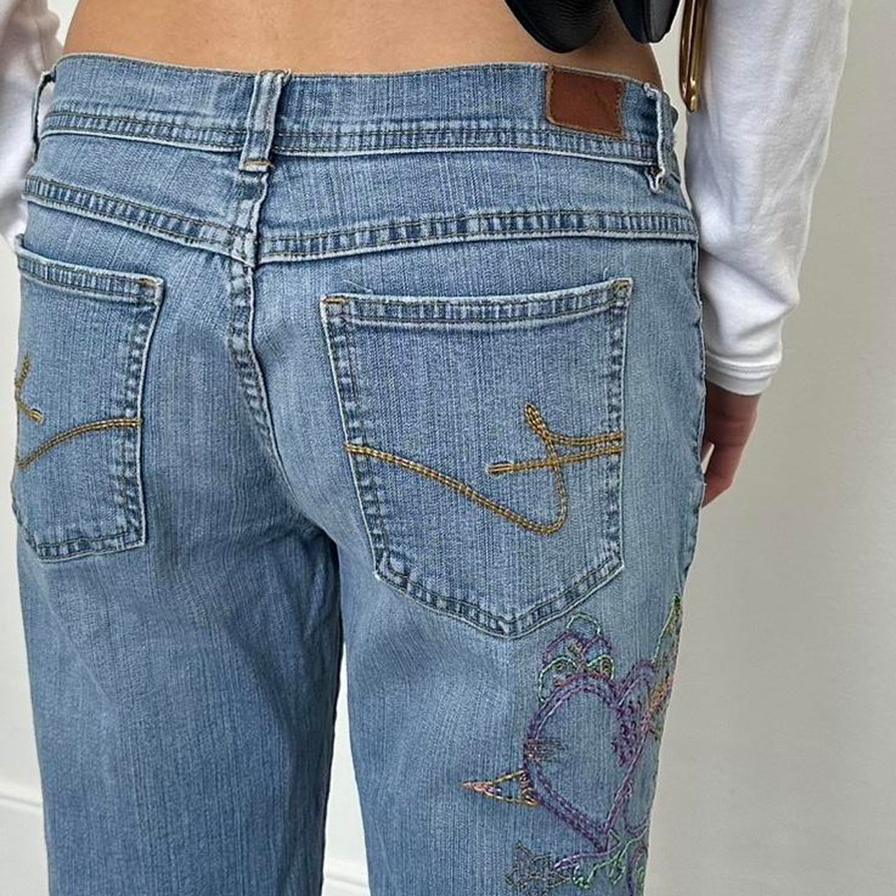 Vintage heart embroidered bootcut jeans