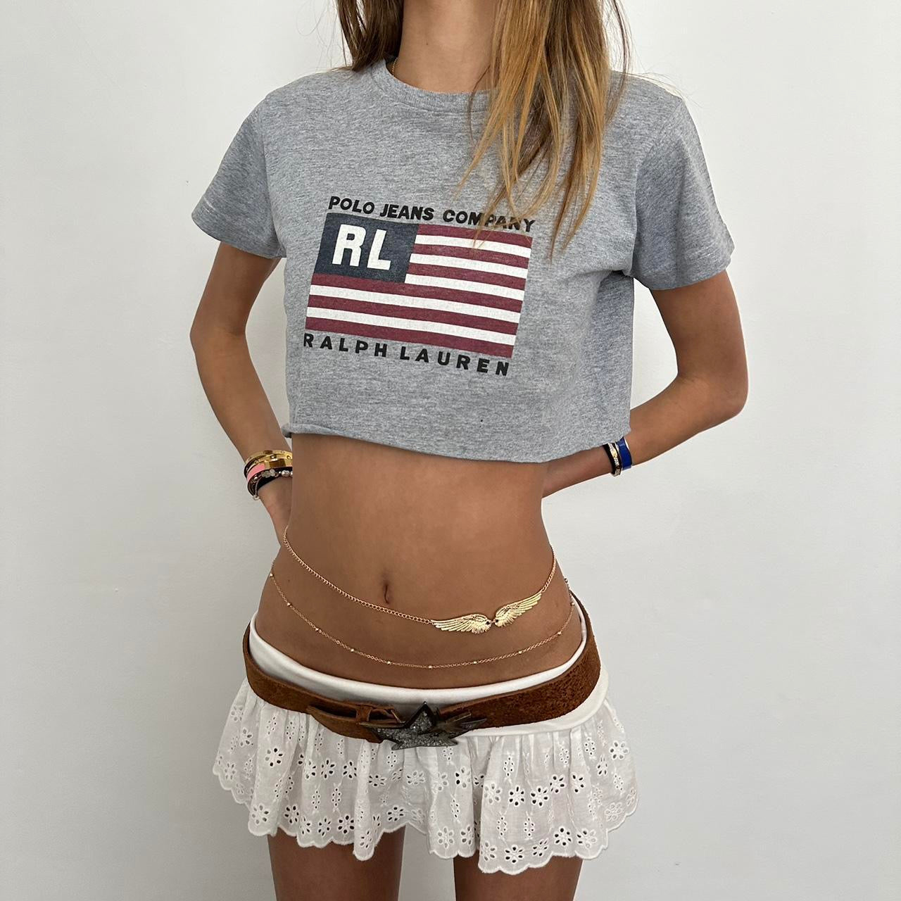Vintage Ralph Lauren flag grey baby tee šš