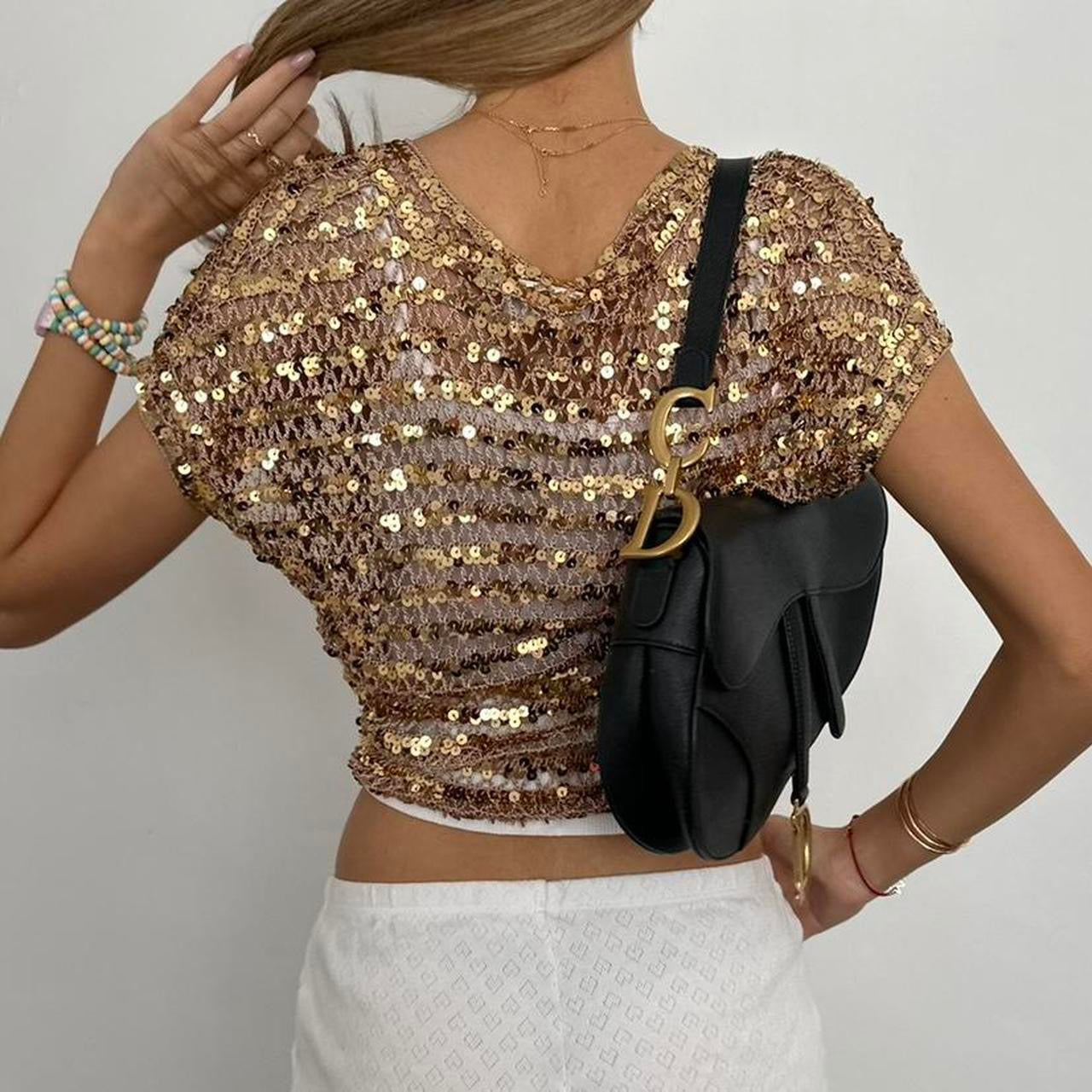 Vintage gold crochet sequin cardigan top