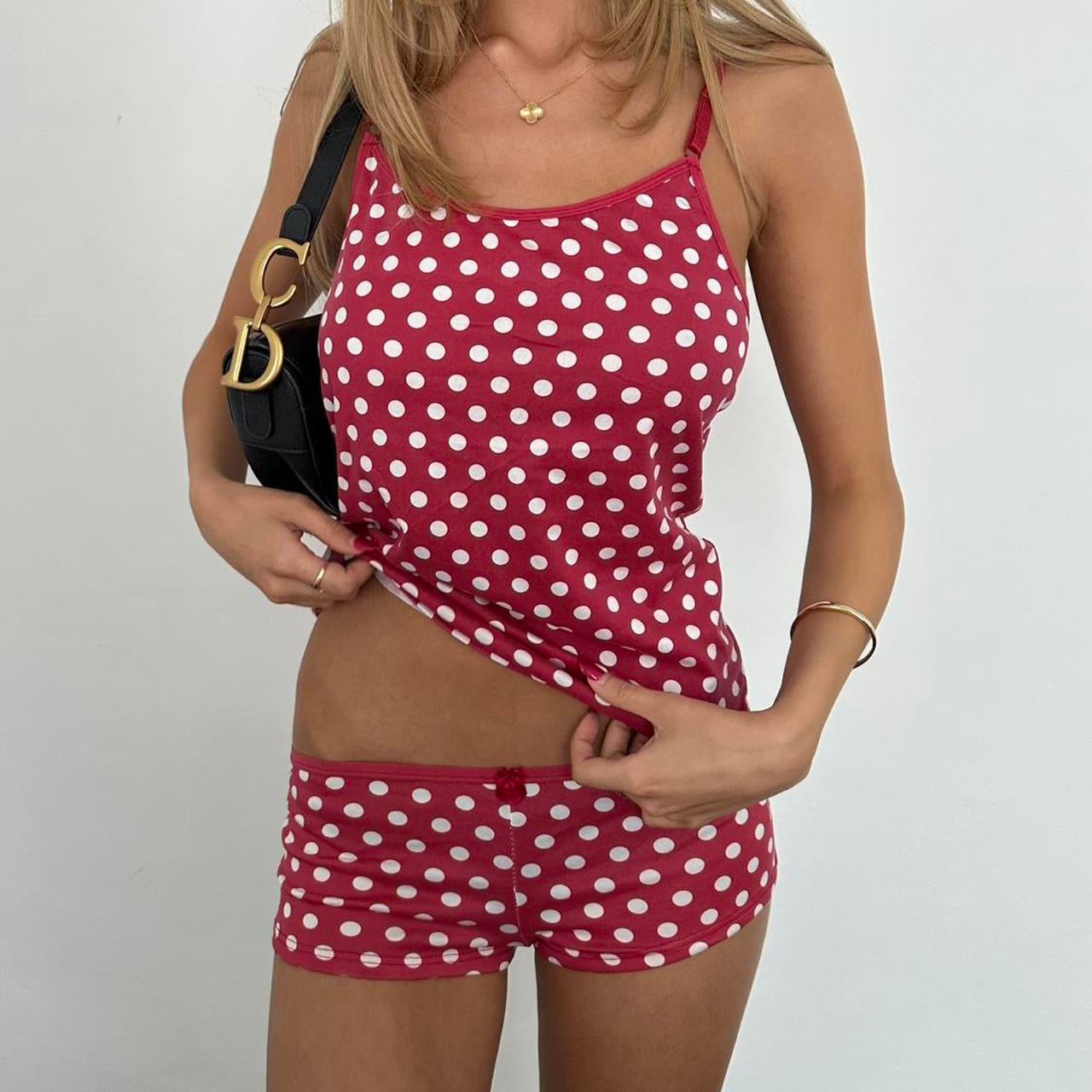 Vintage 90’s red polka dots cami top & shorts set
