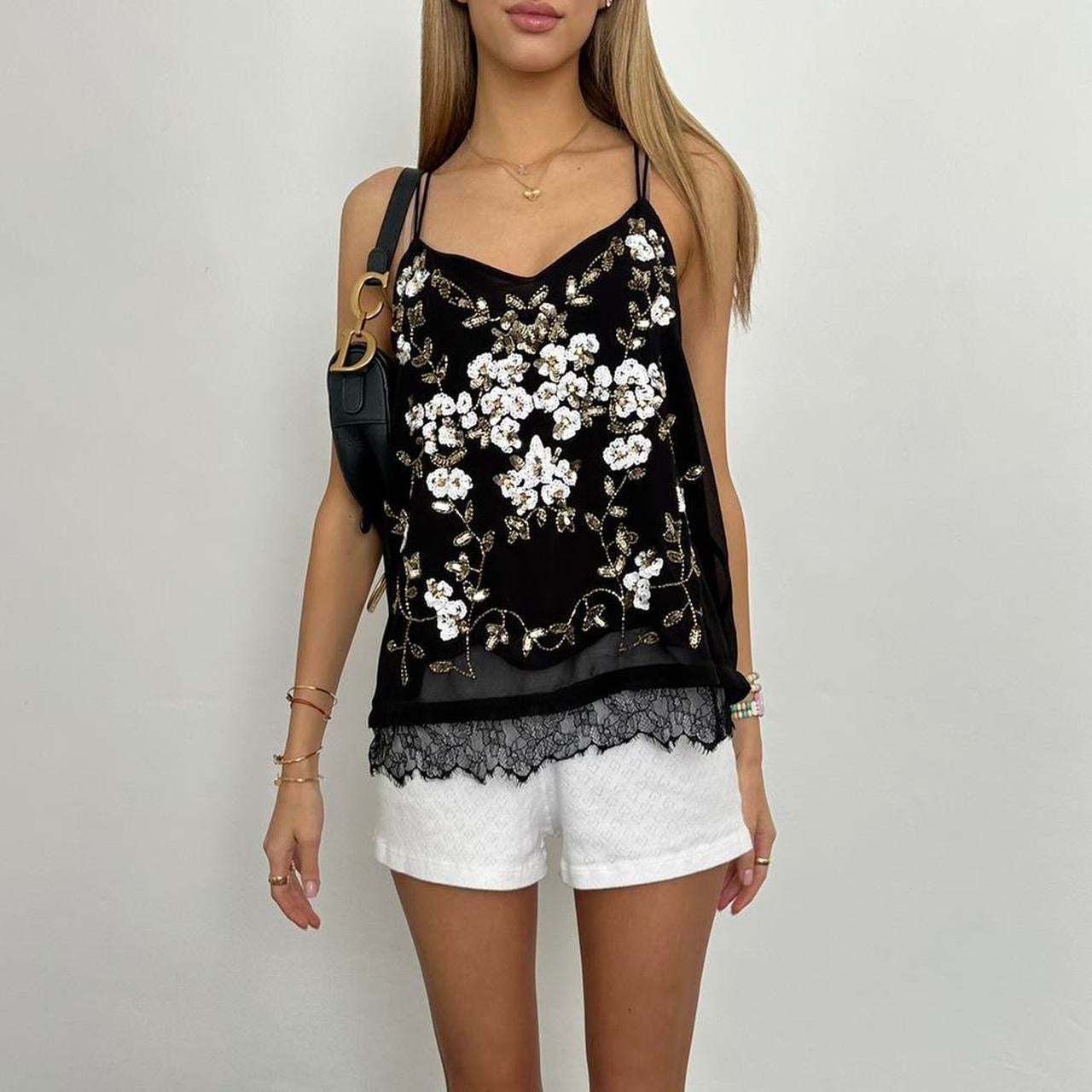 Vintage black sequin embellished top