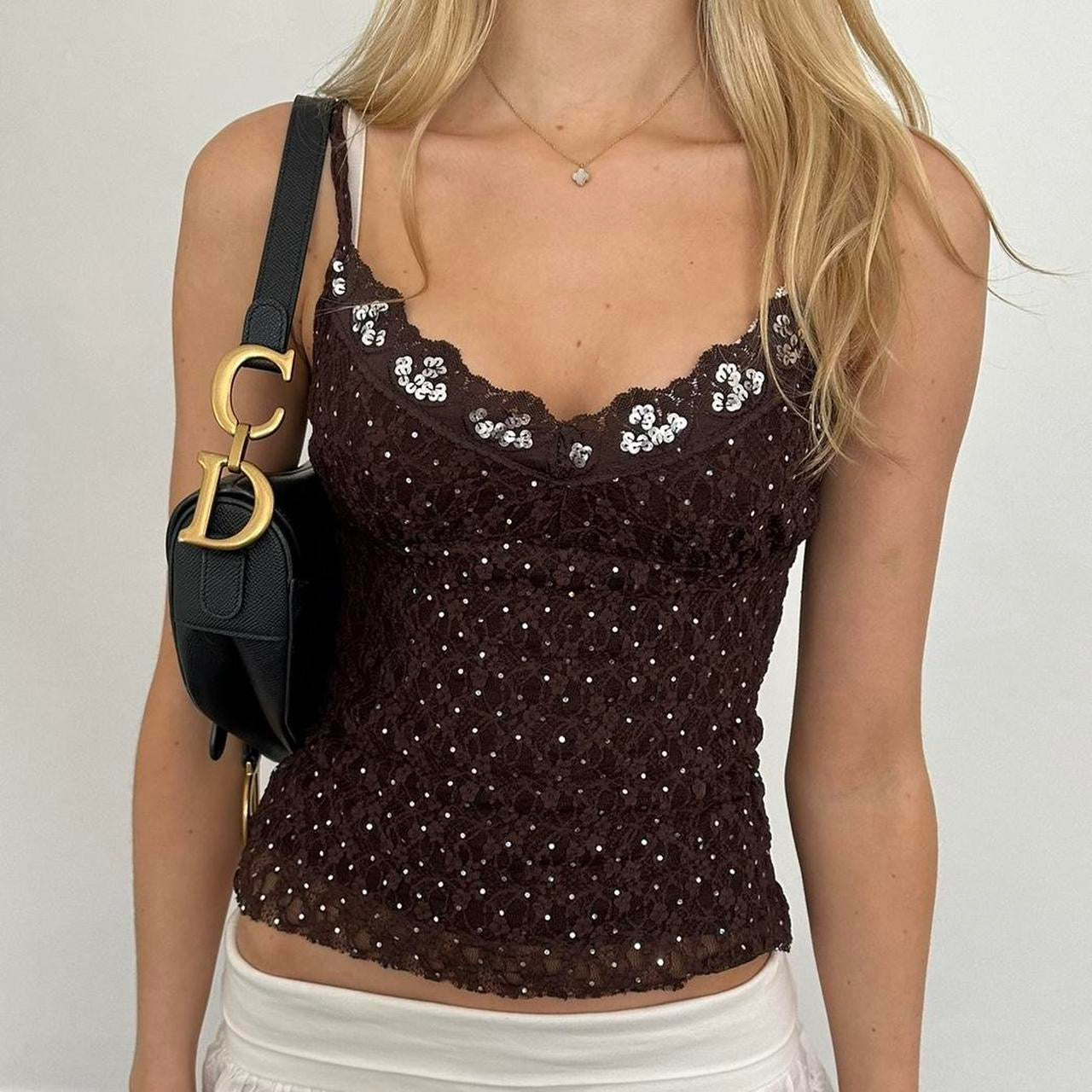 Vintage 2000’s brown lace cami top