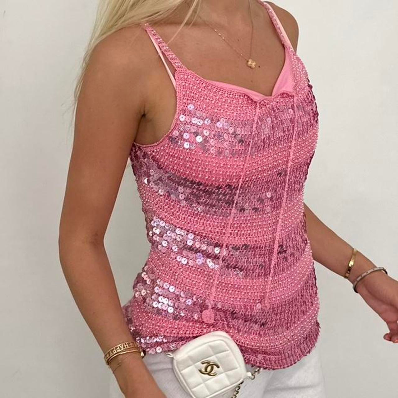 Vintage 90’s pink crochet sequin top