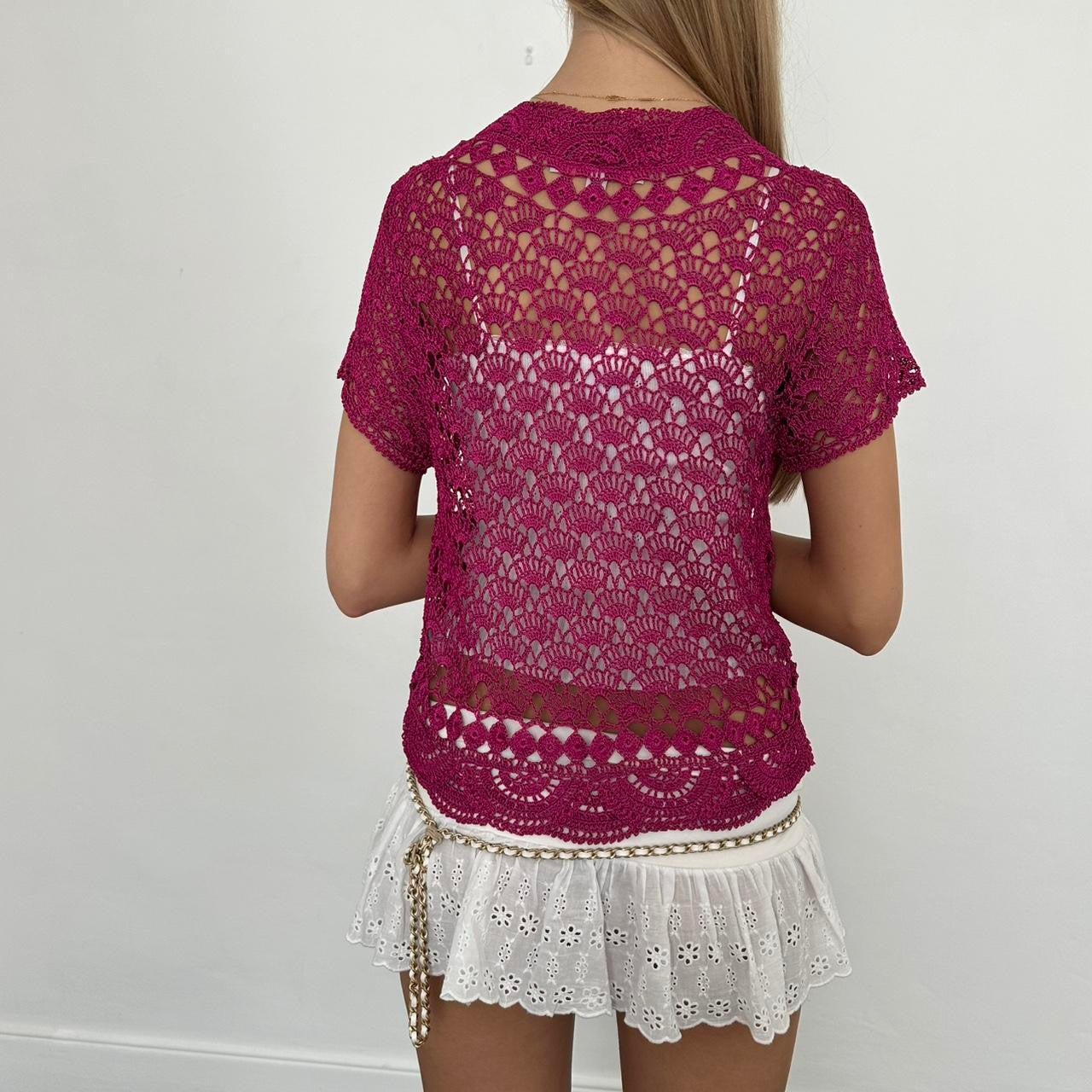Vintage hot pink crochet delicate layering cardigan