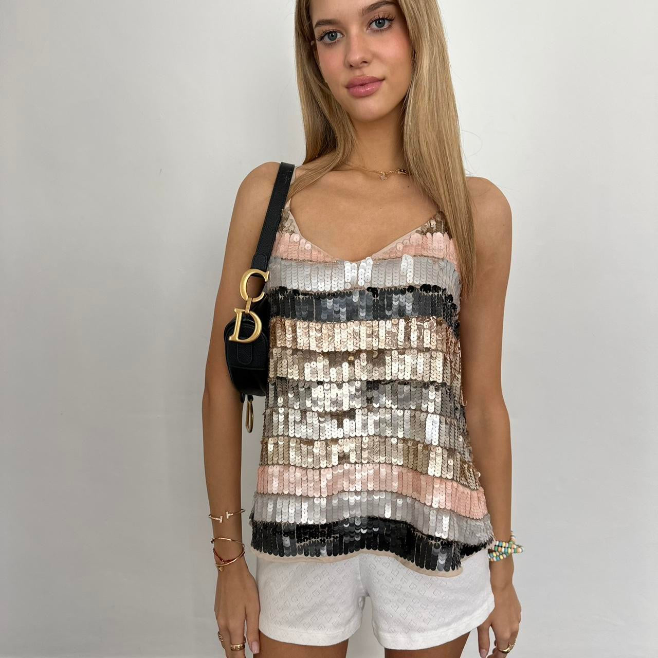 Vintage striped pastel sequin cami top