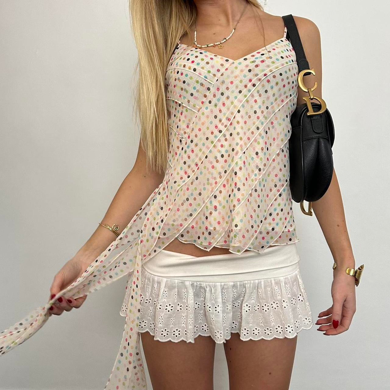 Vintage 2000’s multicoloured polka dot babydoll top