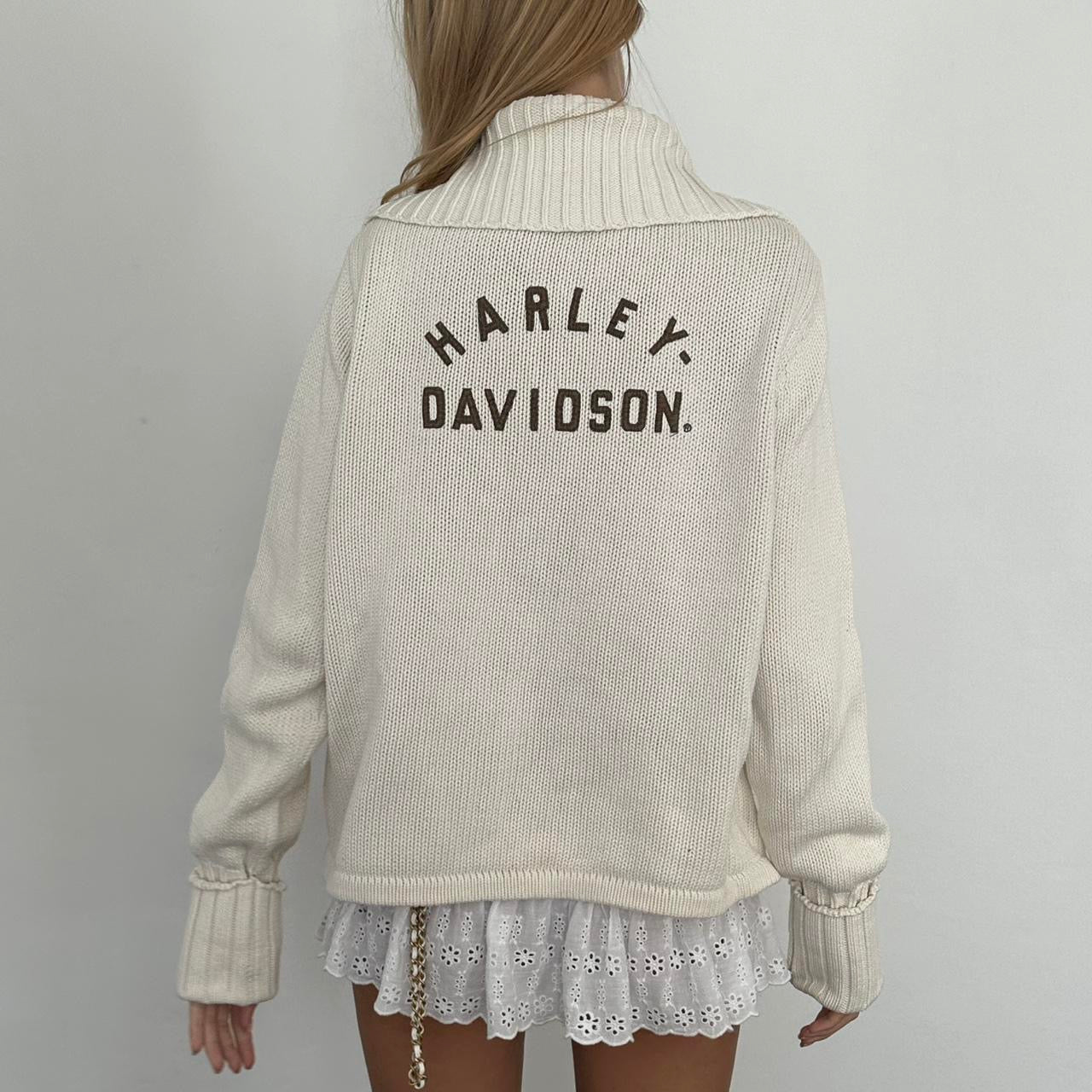 Vintage 90ās Harley Davidson white graphic zip up knit