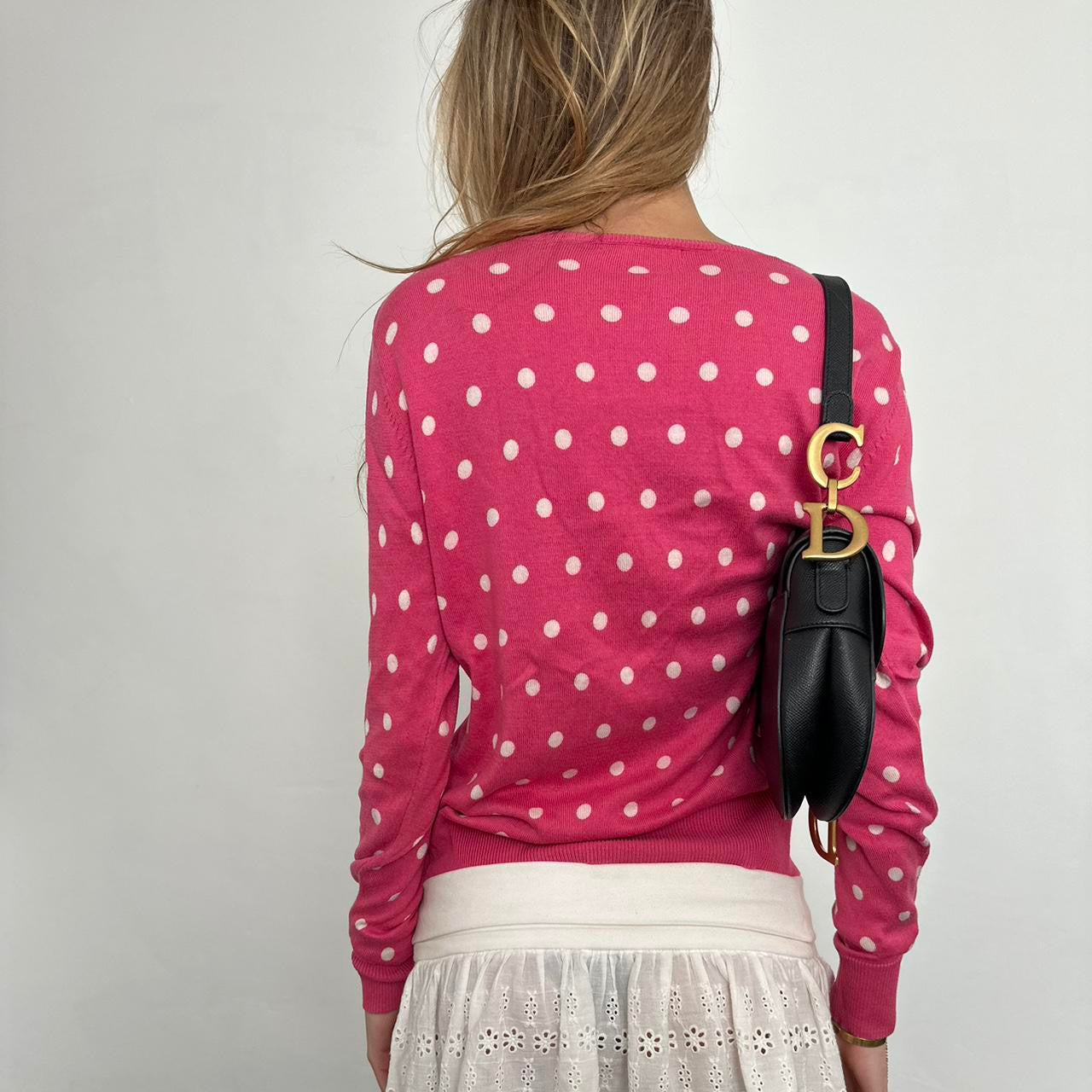 Vintage polka dot pink button cardigan top š
