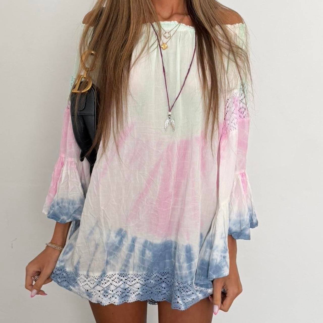 Vintage 00s boho chic off shoulder mini dress