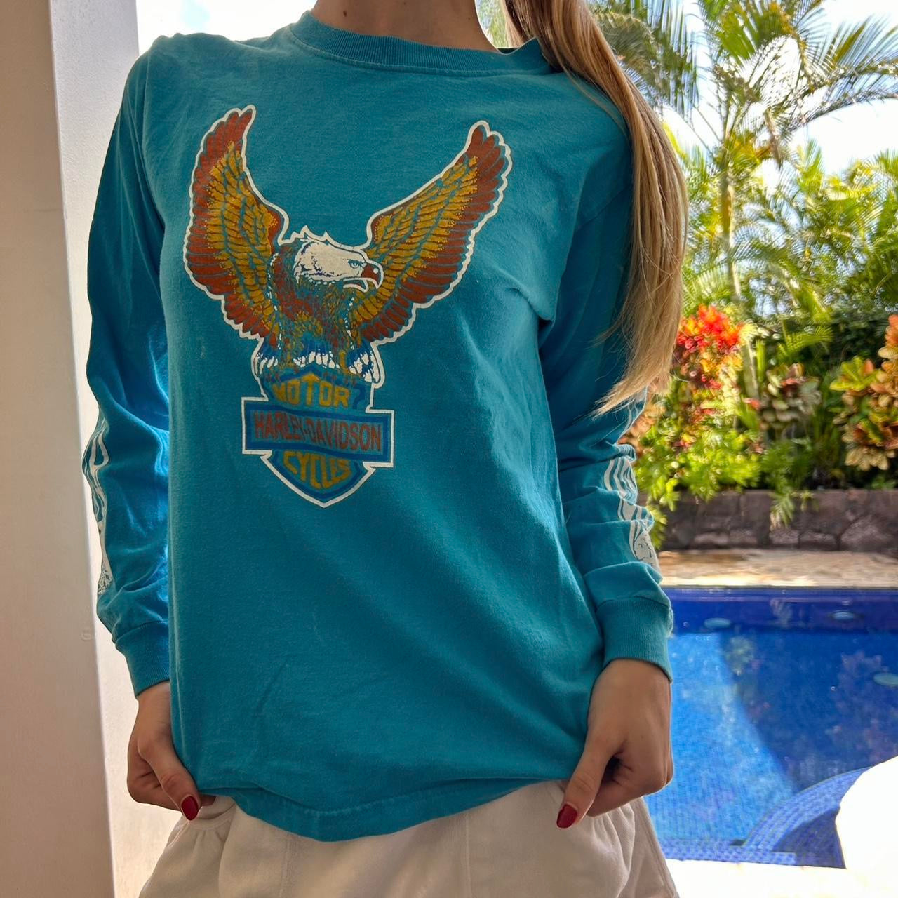 Vintage 90’s Harley Davidson blue long sleeve top
