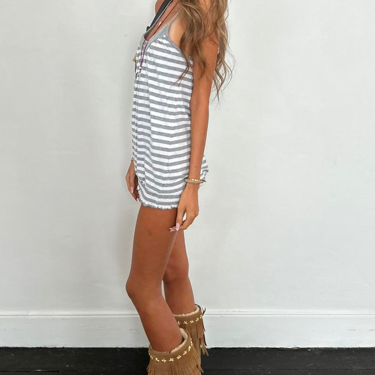 Vintage 2000s grey striped mini dress