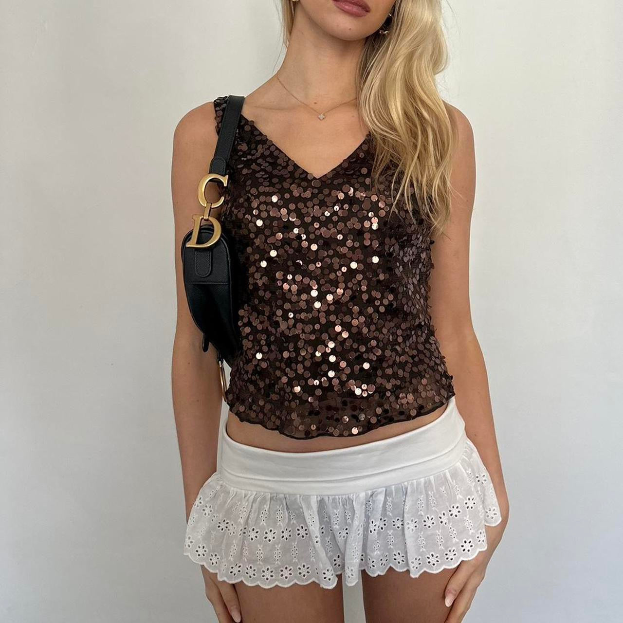 Vintage brown sequin cami top