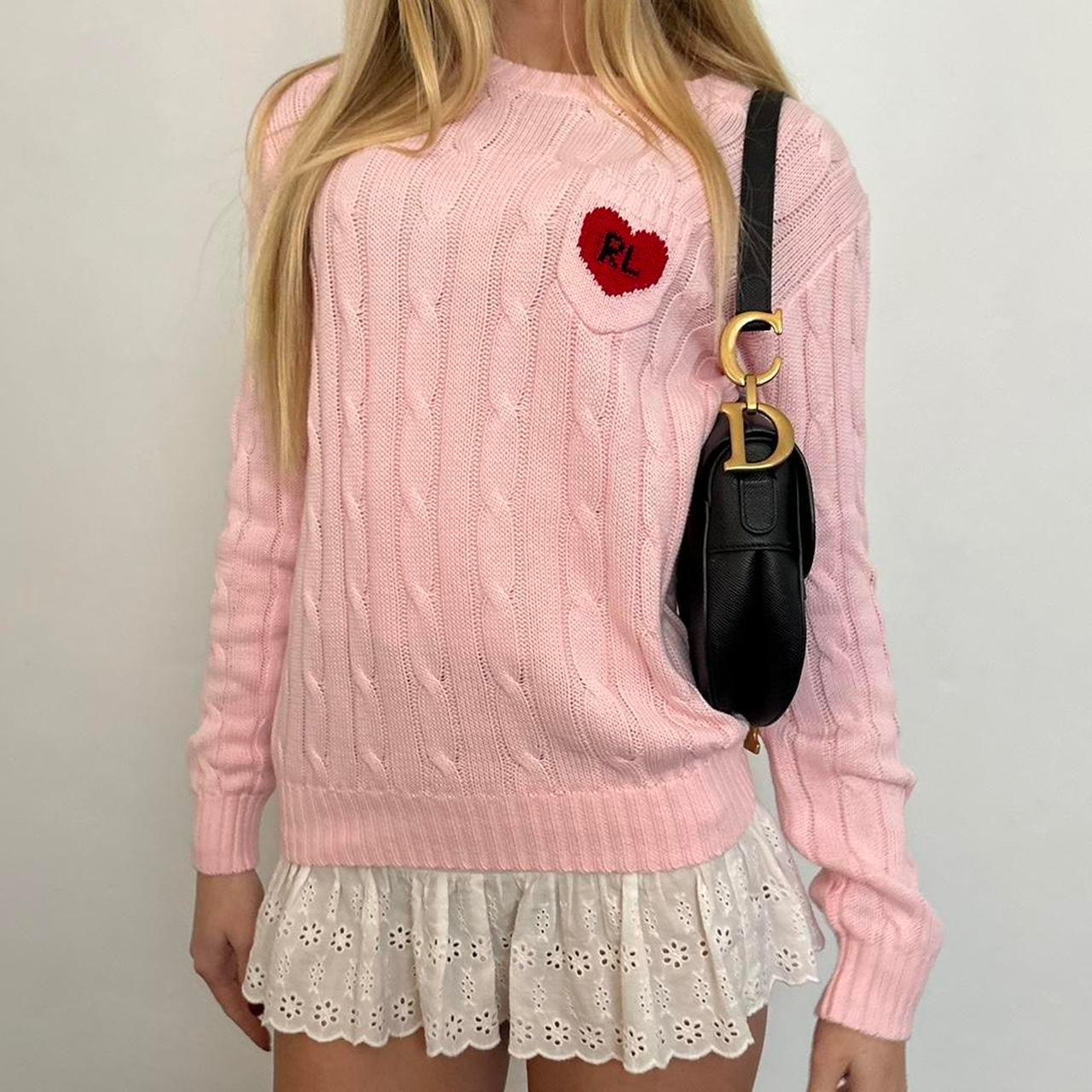 Vintage Ralph Lauren pink heart cable knit sweater