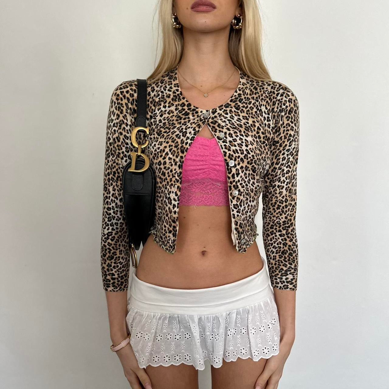 Vintage 90ās leopard print cropped cardigan top
