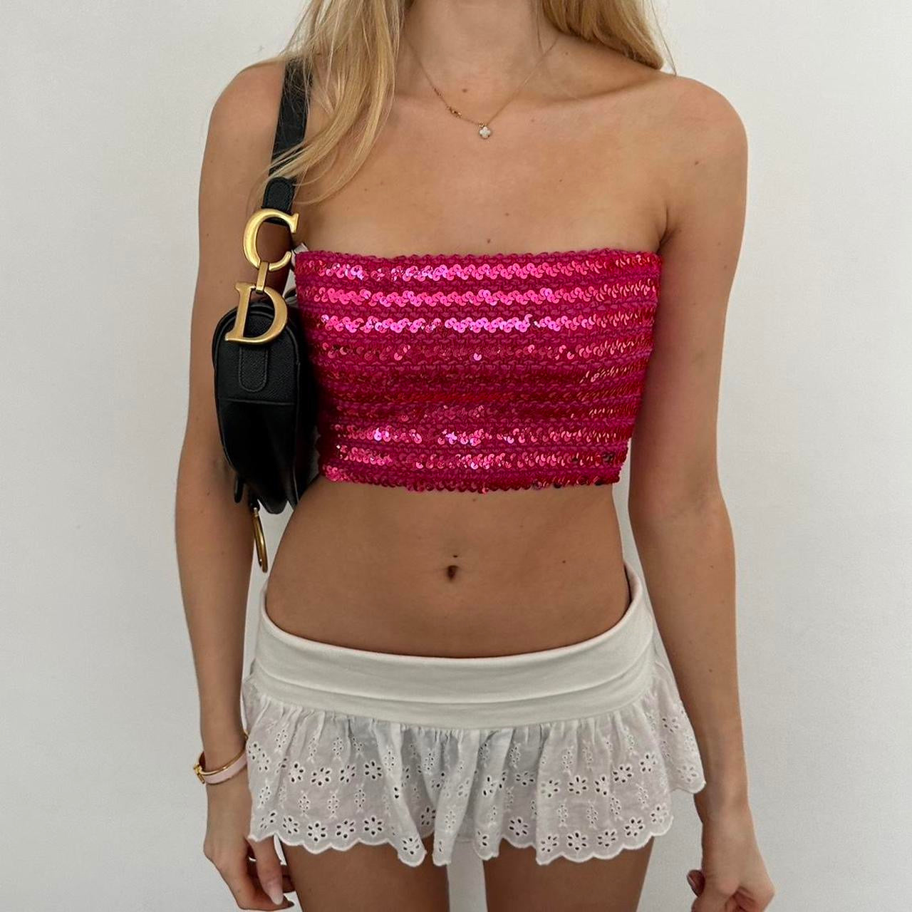 Vintage pink sequin strapless top