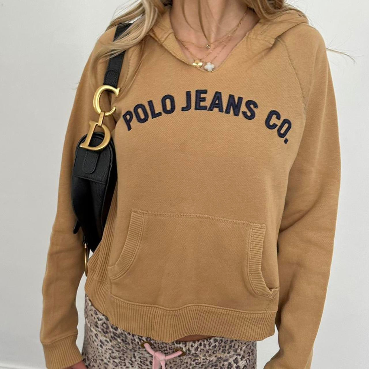 Vintage Polo Jeans by Ralph Lauren graphic light brown/tan hoodie