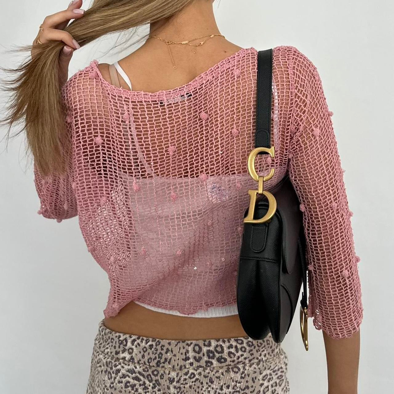 Vintage pink crochet layering top