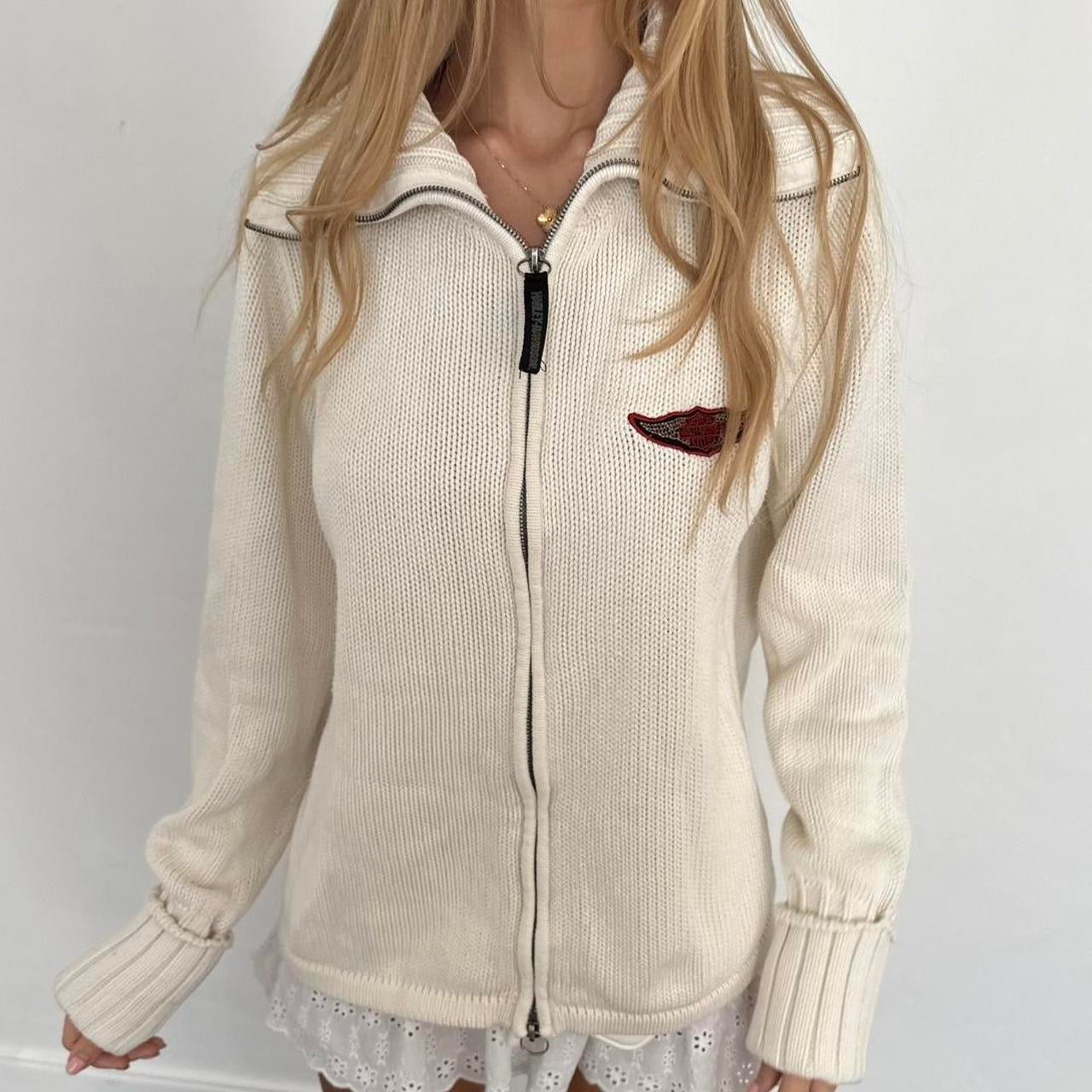 Vintage 90ās Harley Davidson white graphic zip up knit