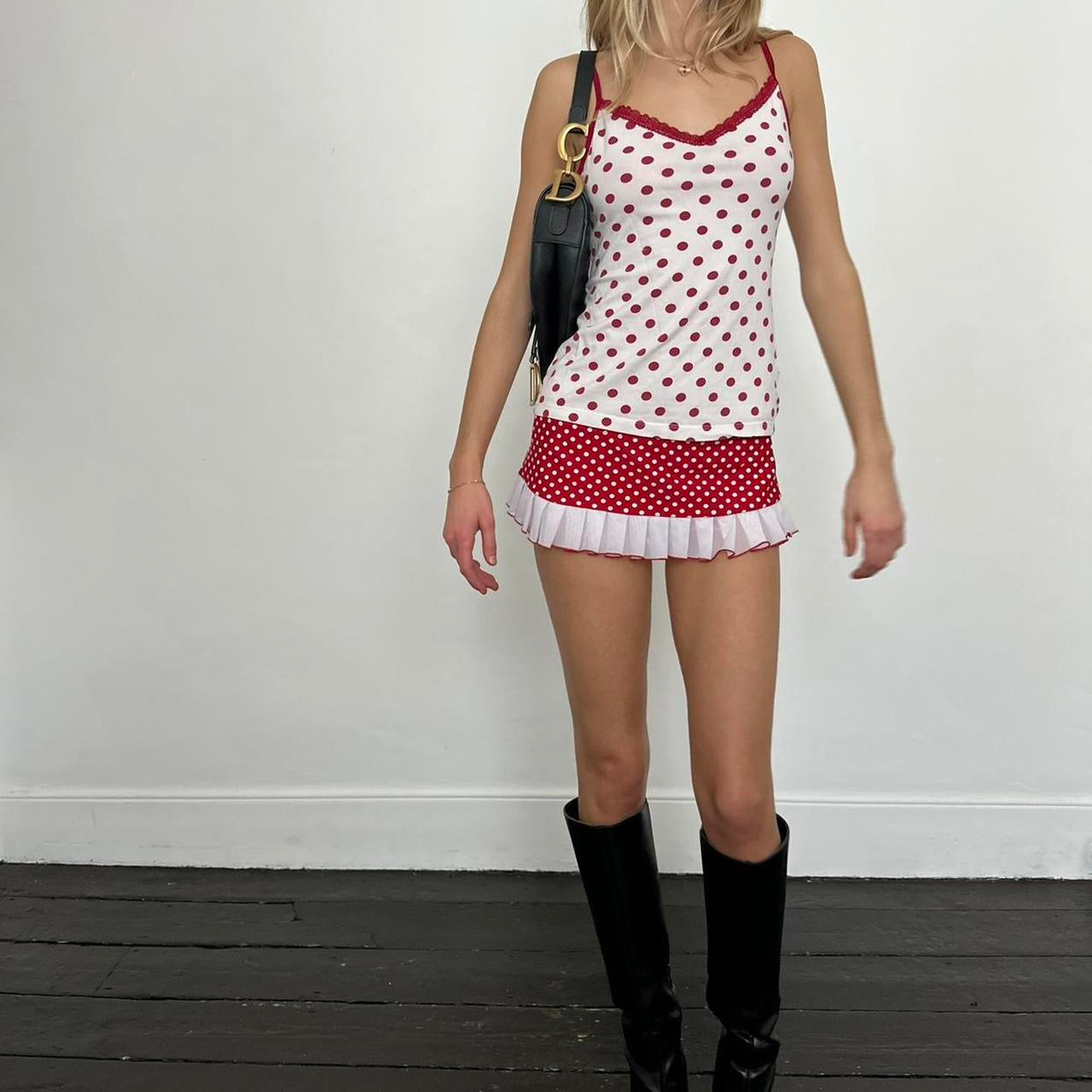 Vintage polka dot red and white cami top