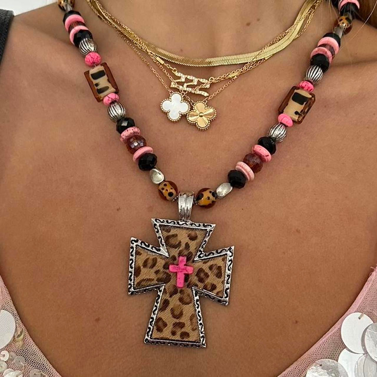 Vintage leopard print beaded necklace