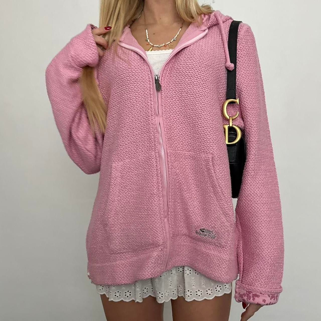 Vintage pink knit zip up hoodie