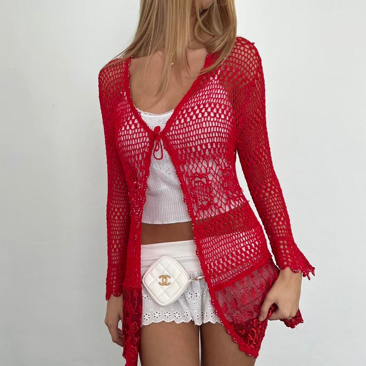 Vintage red delicate layering cardigan