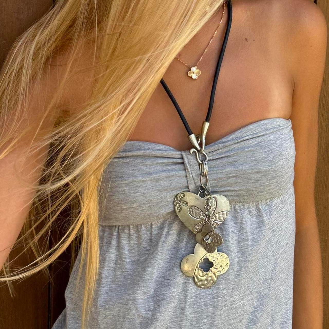 Vintage 90’s charm heart and flowers necklace