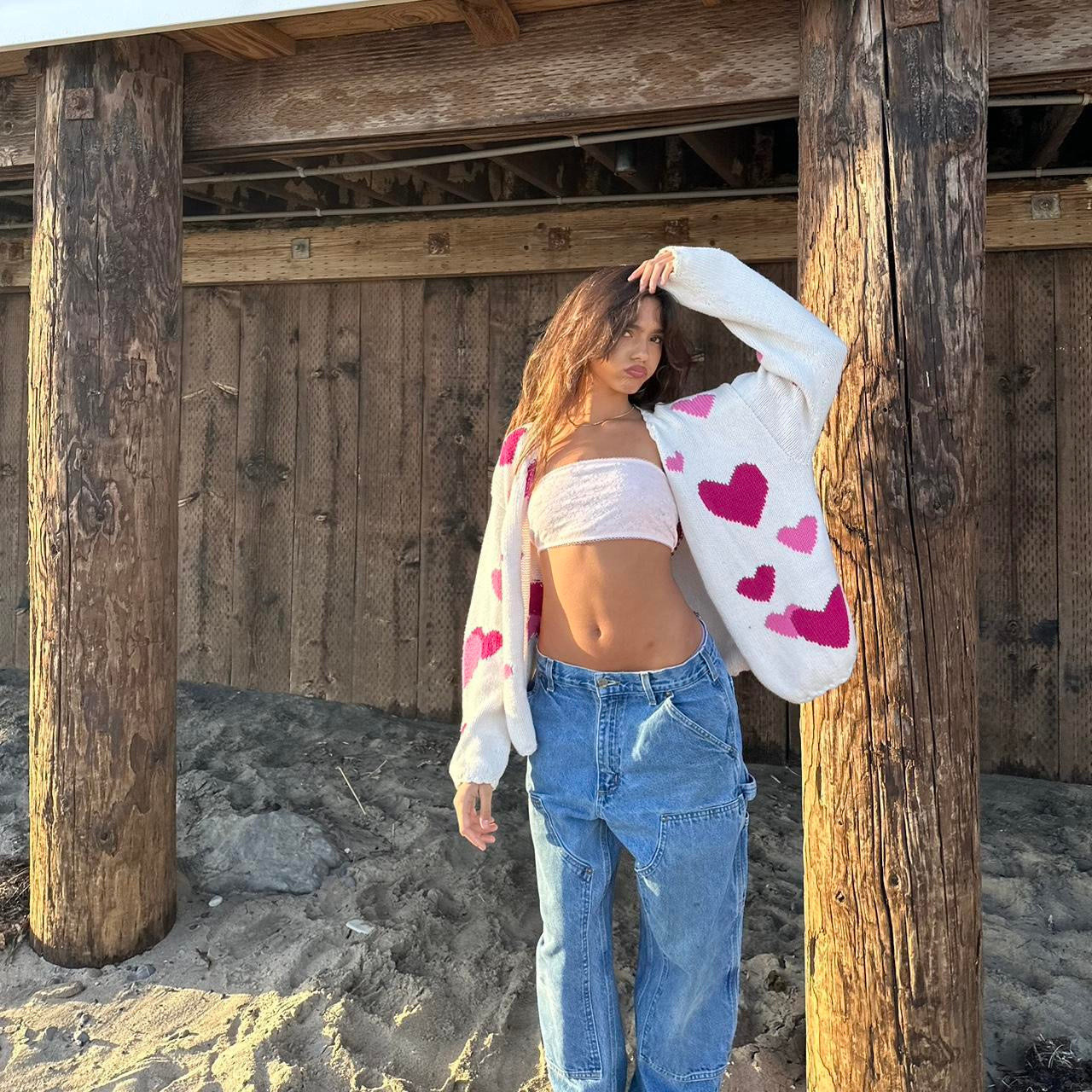 Vintage soft pink hearts button down cardigan π