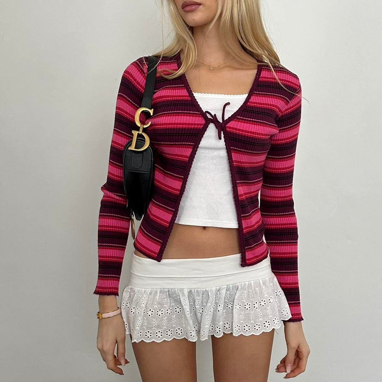 Vintage 90’s pink striped tie up long sleeve top