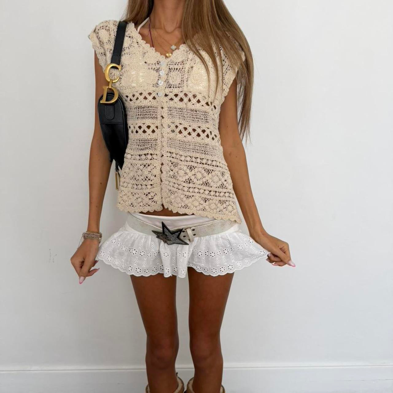 Vintage 00s tan crochet summer top