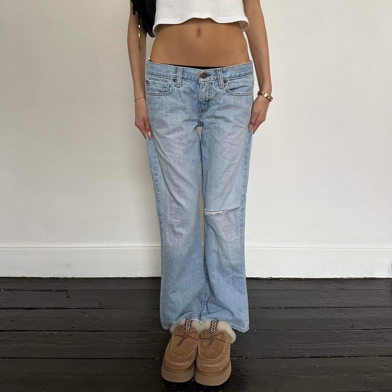 Vintage 2000’s Abercrombie and Fitch blue distressed bootcut jeans