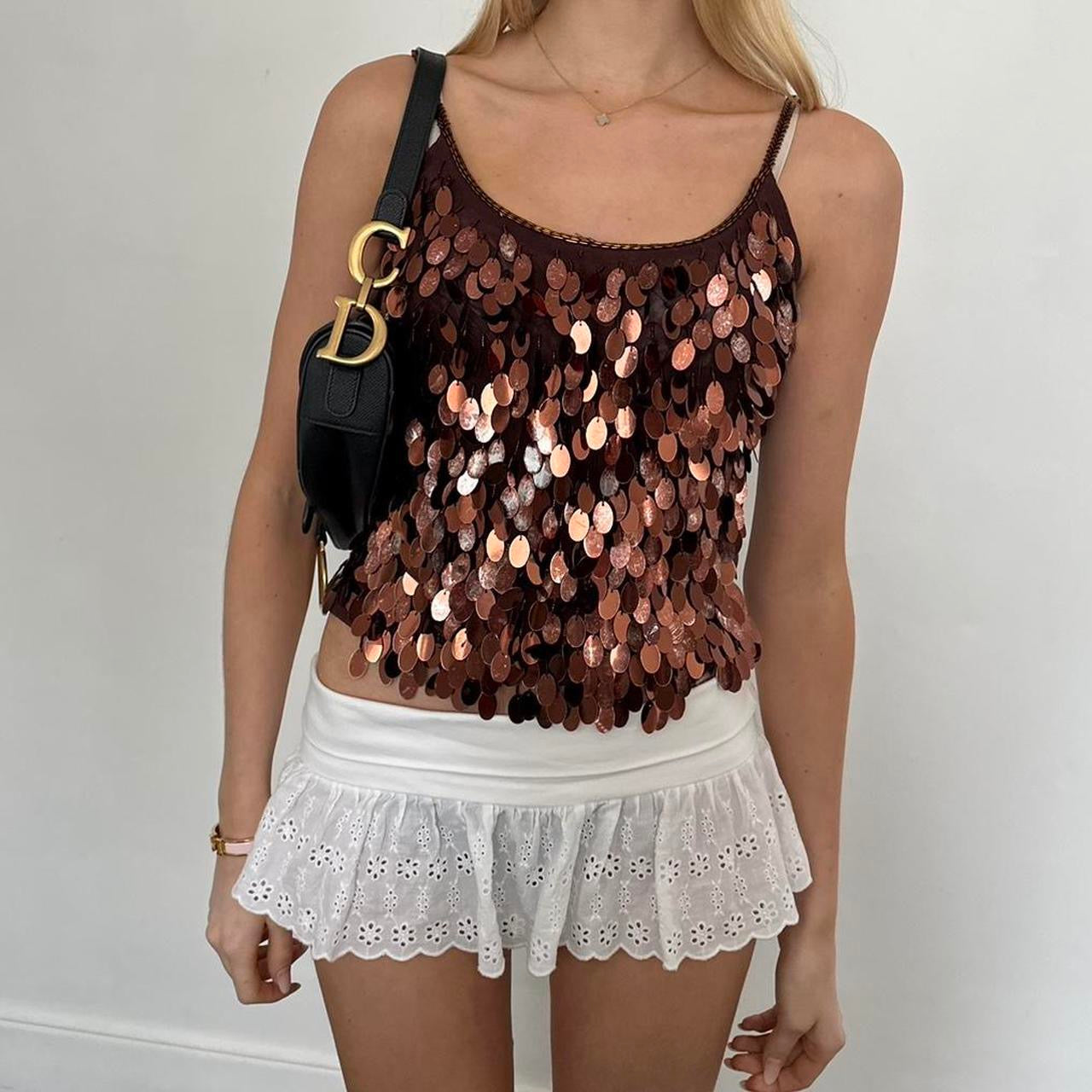 Vintage 2000s sequin brown cami top